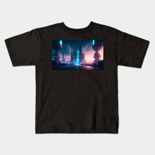 Futuristic city with beautiful sky landscape Kids T-Shirt